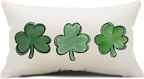 DFXSZ Fundas de almohada del Día de San Patricio de 12 x 20 pulgadas, a cuadros y lunares, decoración de trébol de la suerte, funda de cojín de San