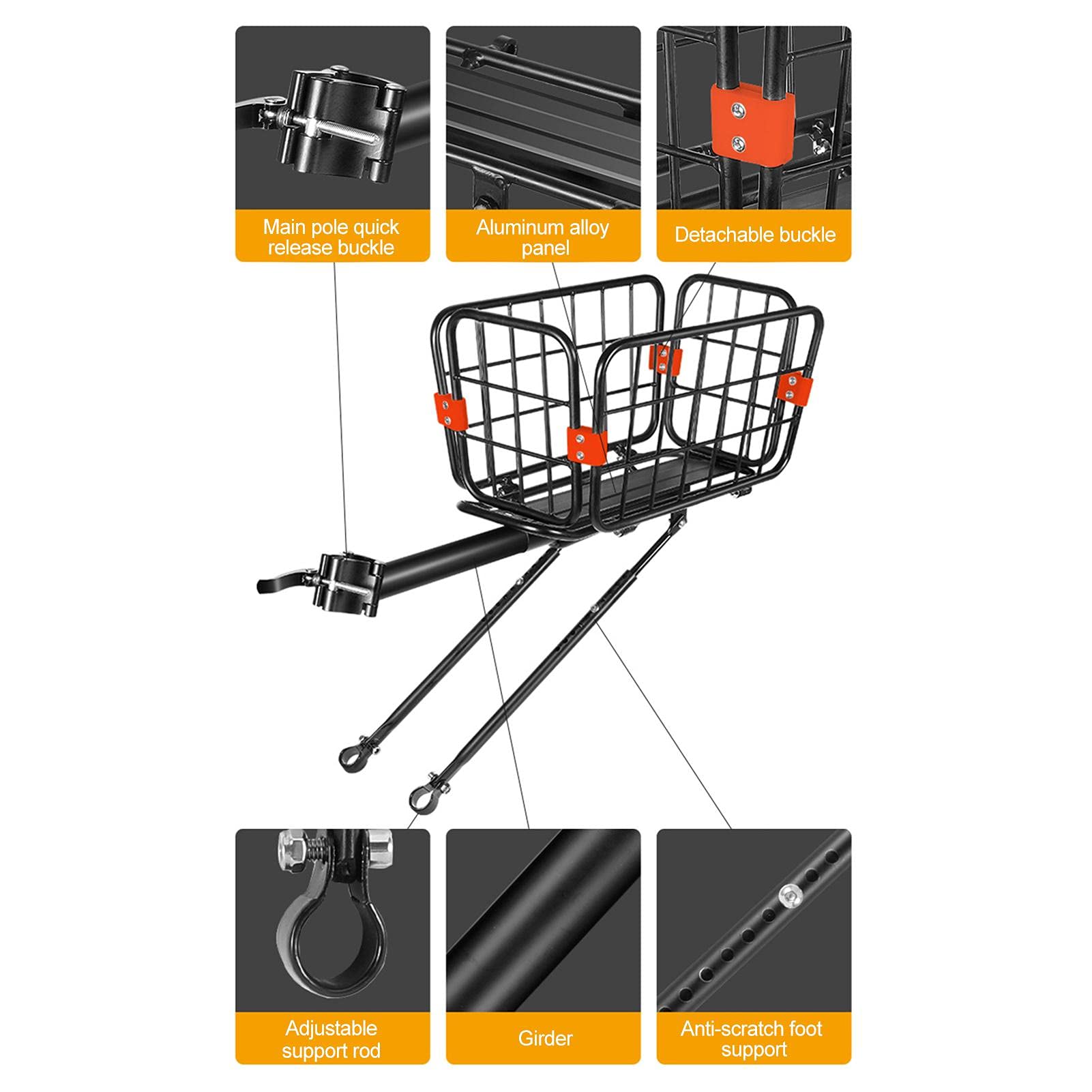 Aluminiowy bagażnik rowerowy 2 w 1, regulowany bagażnik rowerowy | i tylny kosz bagażowy, obciążenie 55 kg