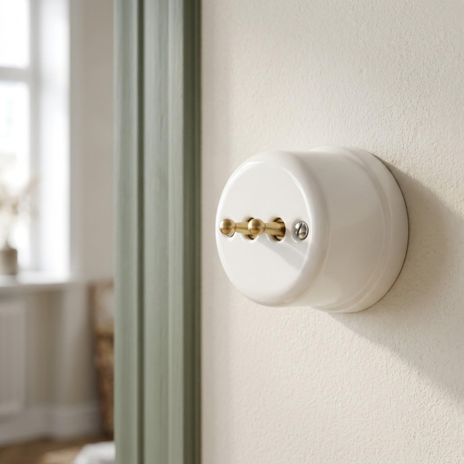 Aufputz Porzellan Retro Toggle Brass Doppelschalter, All-in-One, Serie QR1 weiß