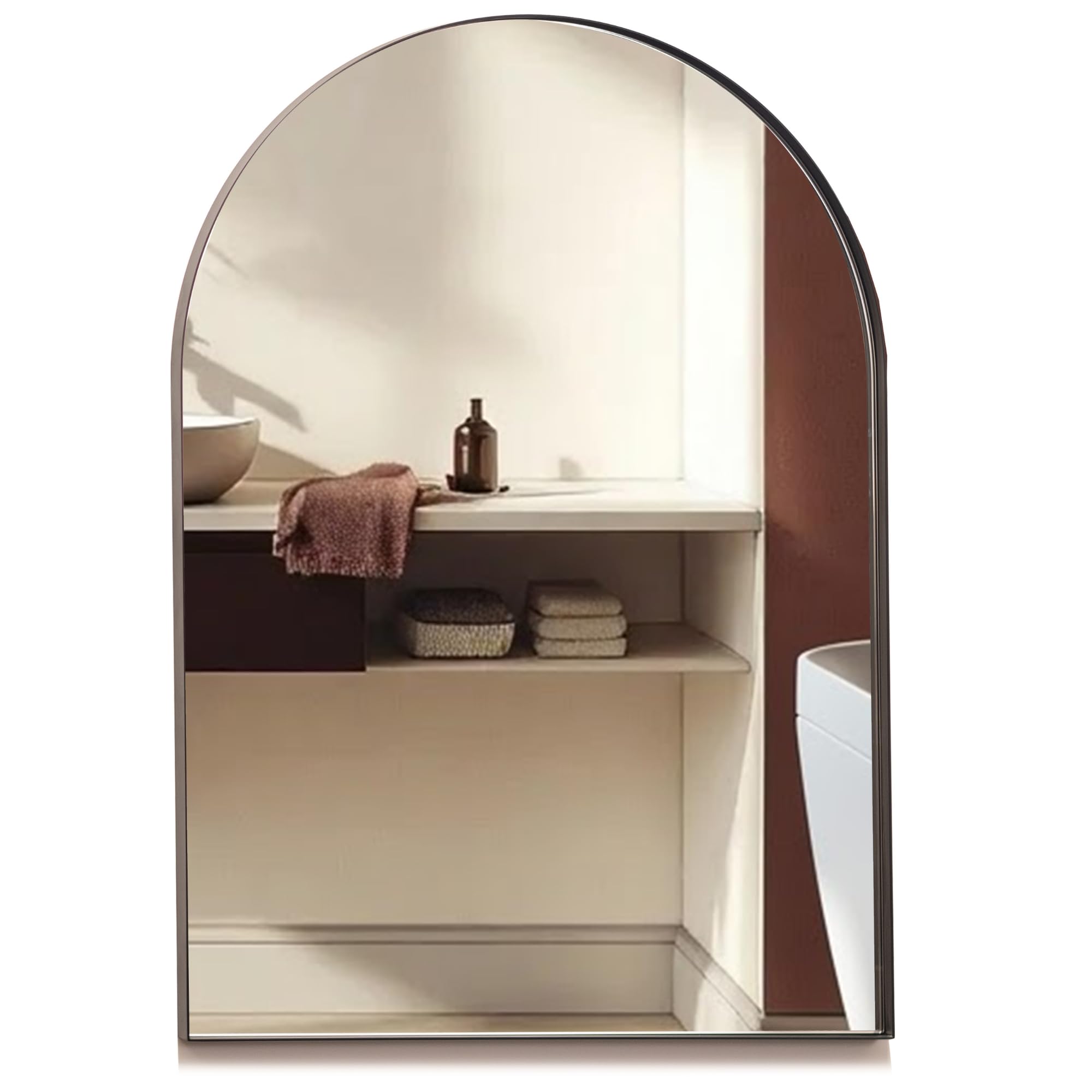 Neue Design Matt Black Mood® Premium Arch Bathroom Mirror Black Framed Wall Mounted, Recessed Arched Frame Modern & Stylish (50Cm X 40Cm)