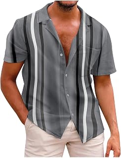 RebeSco Cotton Cropped Short Sleeve Top Mens Patterns Spring Shirt Loose Strapless Deep V Neck Casual Running Breathable Shirt Gents
