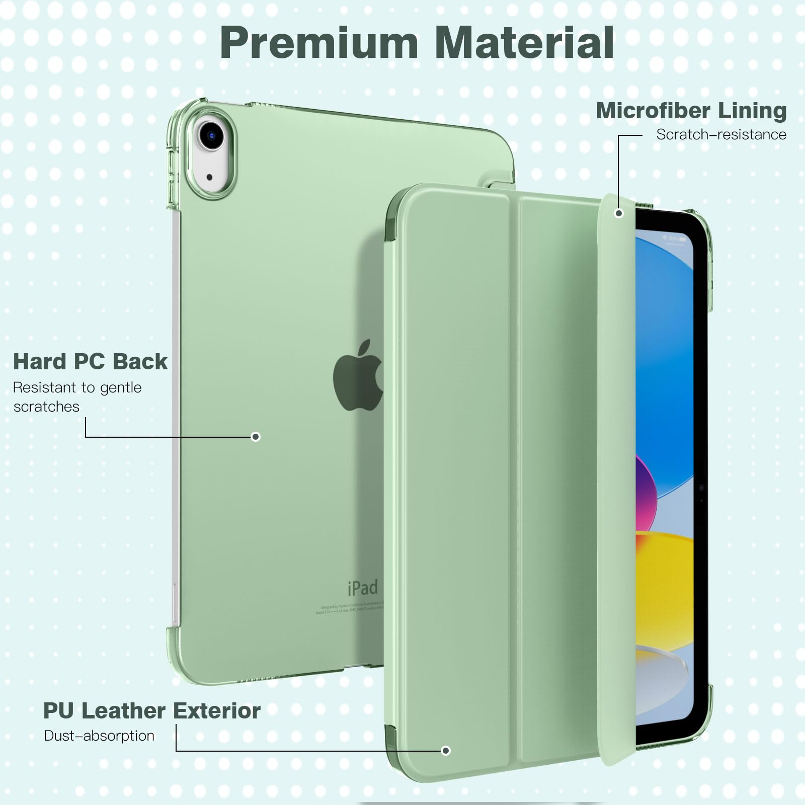 TiMOVO Cover Custodia Compatibile con iPad 10 Generazione 10,9" 2022, iPad 10 Cover con Retro in PC Rigido Semi-Trasparente, Funzione di Auto Sveglia/Sonno, Verde