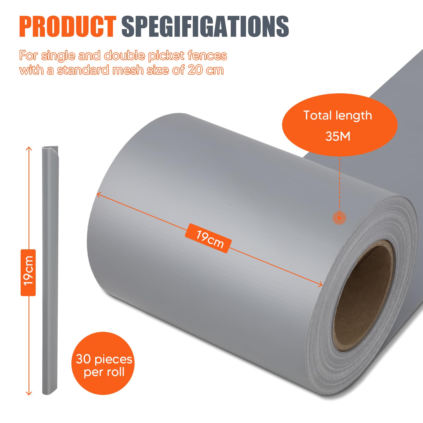 VELPAX PVC Sichtschutzstreifen 4er Set,35 m x 19 cm Zaunfolie Sichtschutz Windschutz mit 30 Befestigungsclips,450g/m² Sichtschutz Rolle Doppelstabmatten Zaun für Gartenzaun,Balkon,Grau