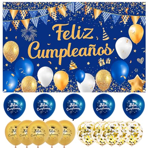 Pancarta Grande Feliz Cumpleaños Español + 15 Globos, Decoración