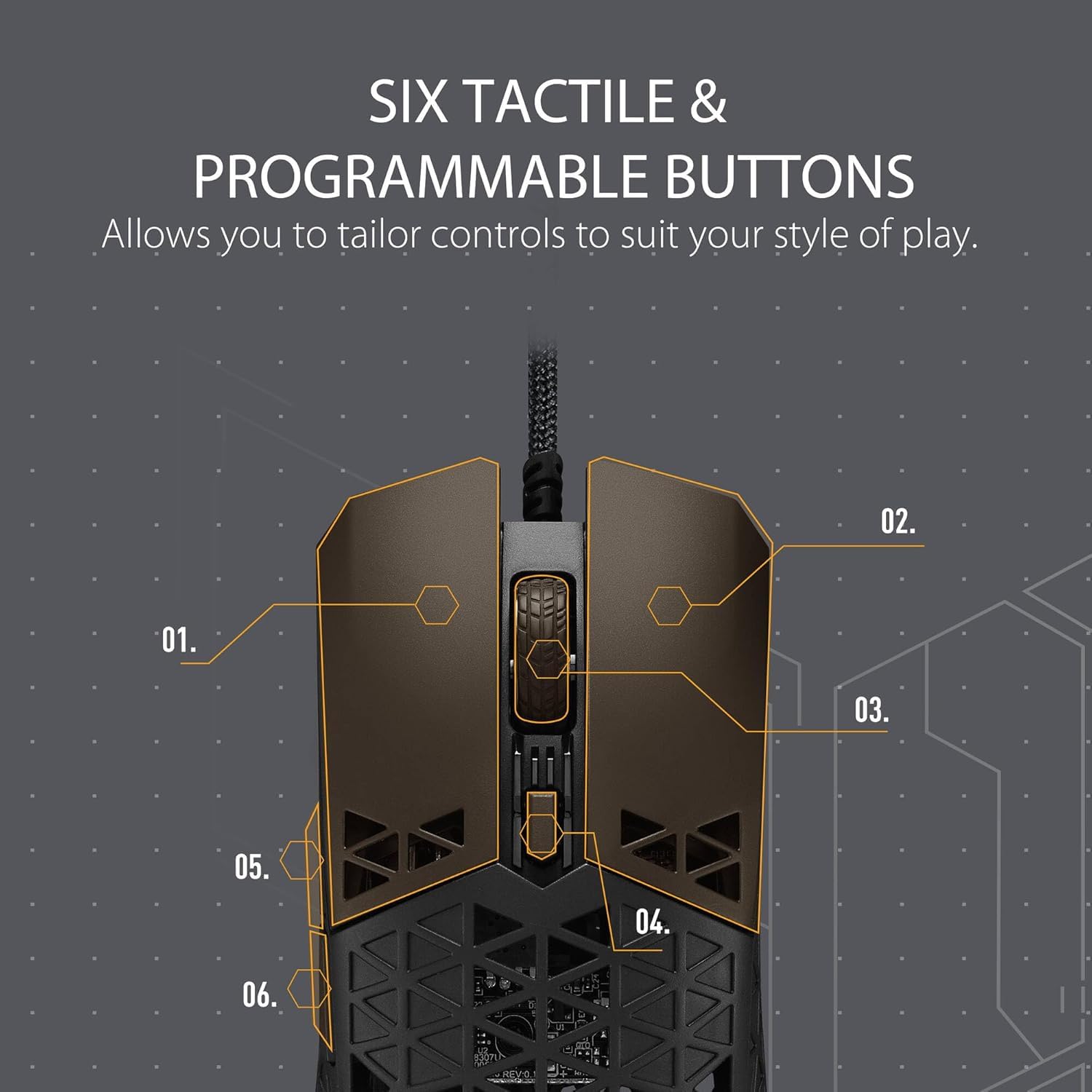 ASUS TUF M4 Air Wired Gaming Mouse - P307, design durevole e ultraleggero | Sensore ottico da 16.000 dpi, sei pulsanti tattili programmabili, resistenza all'acqua IPX6, colore nero