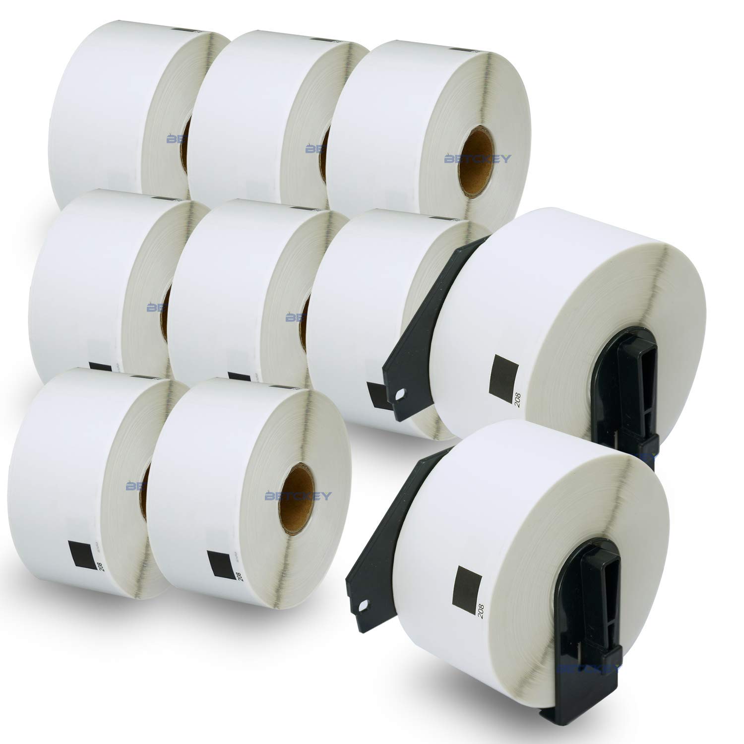 BETCKEY - 10 Rolls DK-11208 Labels with ONLY 2 Reusable Label Holders, 38mm x 90mm, 4000 Large Address Labels Using for Ql Label Printers