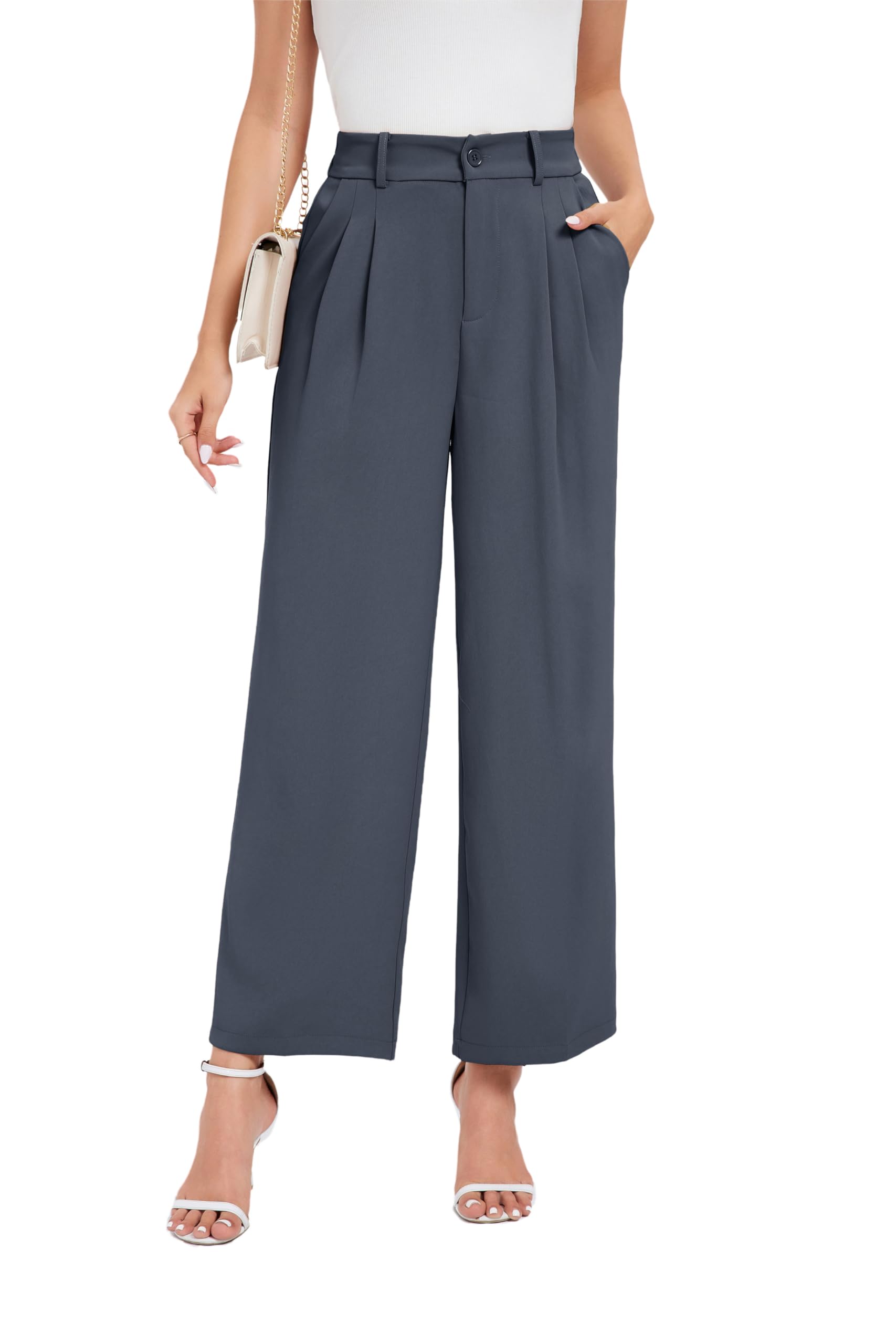 Oyamiki Palazzo Hose Damen Lässig Stoffhose Hohe Taille Sommerhose Leicht Elegant Anzughose Business Weites Bein Hosen mit Gummizug