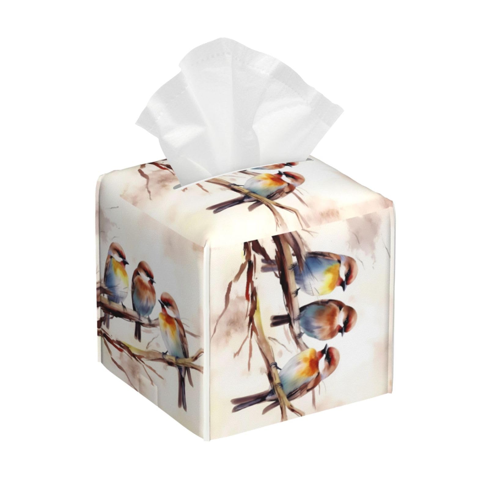 Birds Resting on Tree Branch Tissue Box Cover Square Cube Boxes