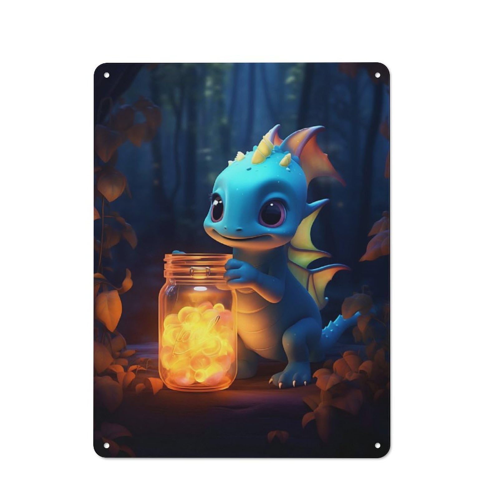Junmoney Cute Dinosaur Luminous Rustic Tin Wall Plaque 40X30cm For Home Office Or Studio, For Garage, Workshop And Man Cave Decoration