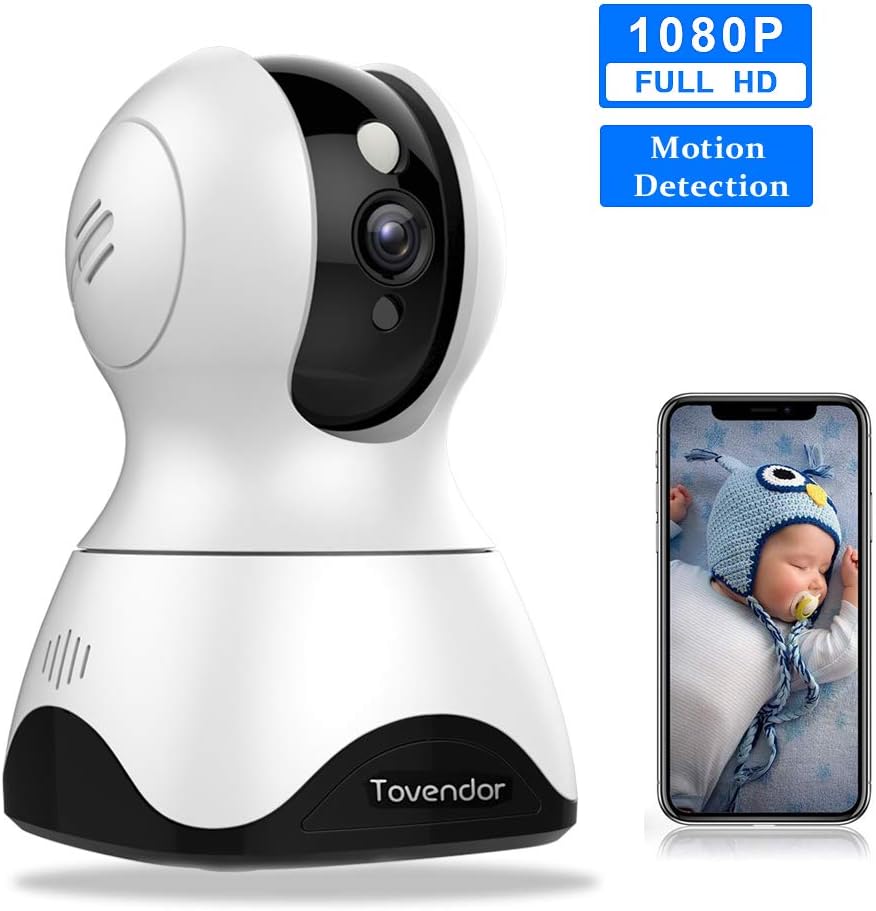 1080P WiFi IP Indoor Camera Security Smart Wireless Home Camera with Night Vision, 2-Way Audio, Person Detection, Compatible with Alexa,Tovendor
