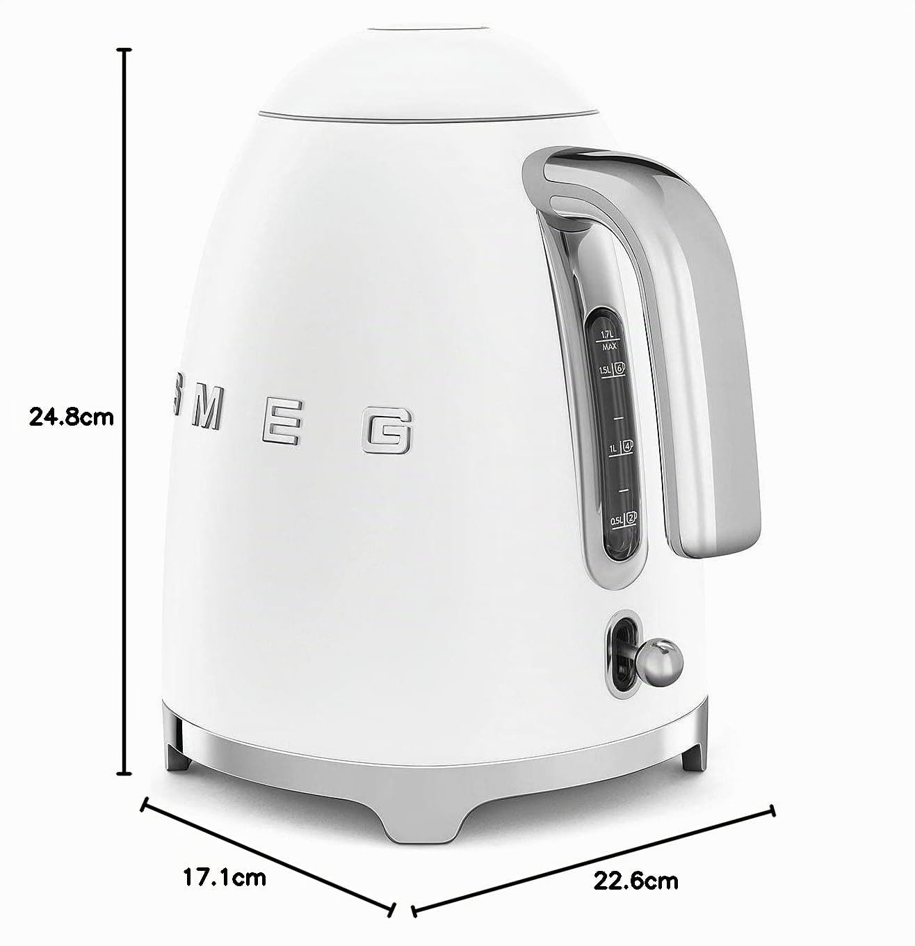Smeg, Bollitore Elettrico KLF03WHMEU 1,7 L, Filtro Anticalcare Lavabile, Autospegnimento di Sicurezza, Indicatore Livello di Acqua, Base Antiscivolo e Avvolgicavo Integrato, Potenza 2400W, Bianco