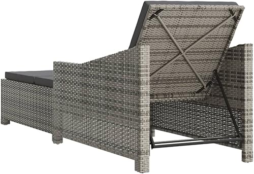 Miniatura 5 de Tumbona con cojín gris oscuro de poliéster de ratán gris, tumbona, silla de descanso, tumbona de patio, para playa, piscina y patio