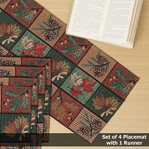 Image of HOKIPO Dining Table Placemats 4 Pieces with Runner (IN530-D6*4+IN531)