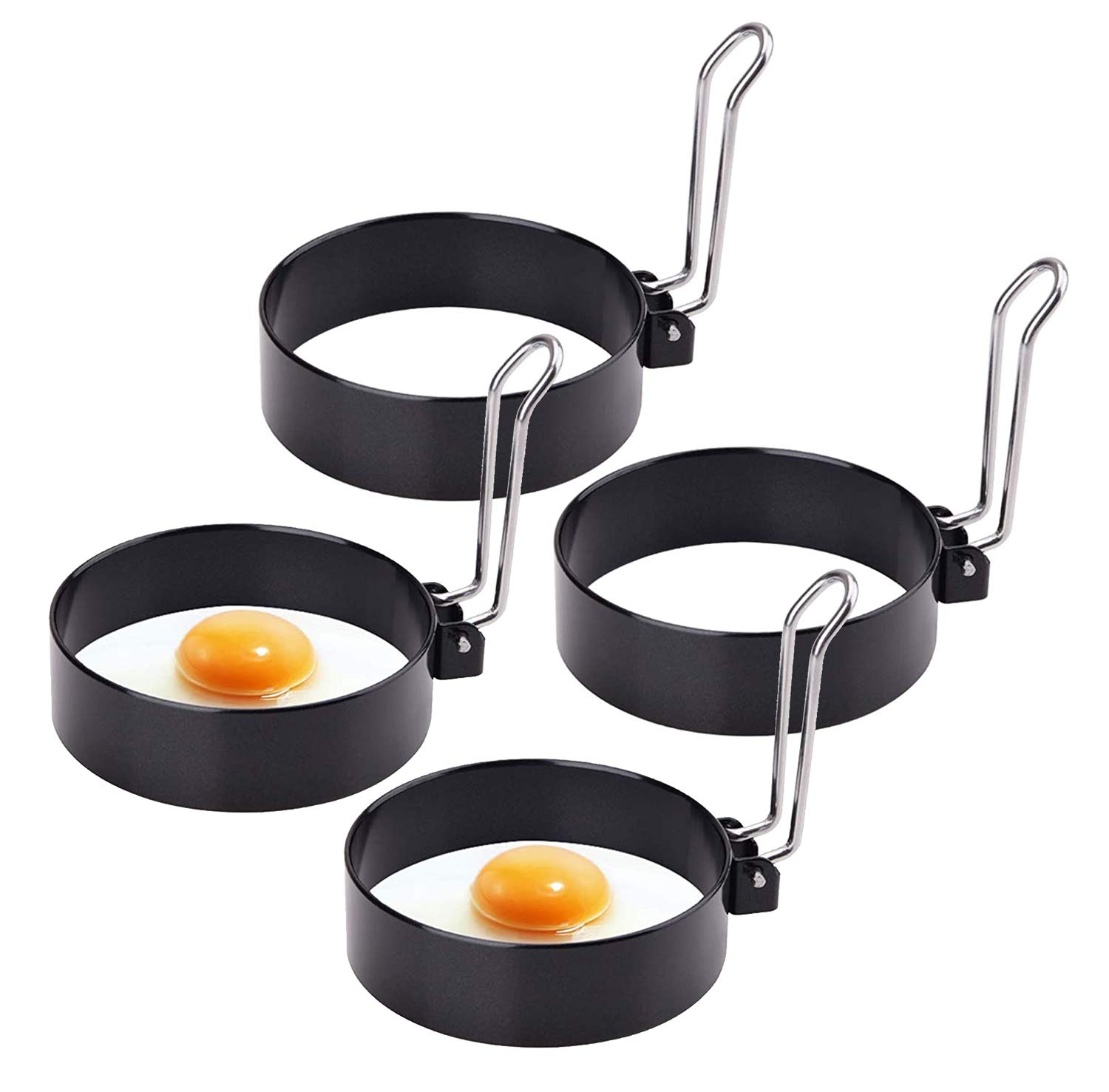 HYQO4Pcs Round Egg Cooker Ring - Omelet Maker Mini Pancake Ring Molds for Cooking Molds Round Shapes for Eggs Breakfast Maker - Stainless Steel Pancakes for Breakfast Egg Fryer Mini Cooking Rings