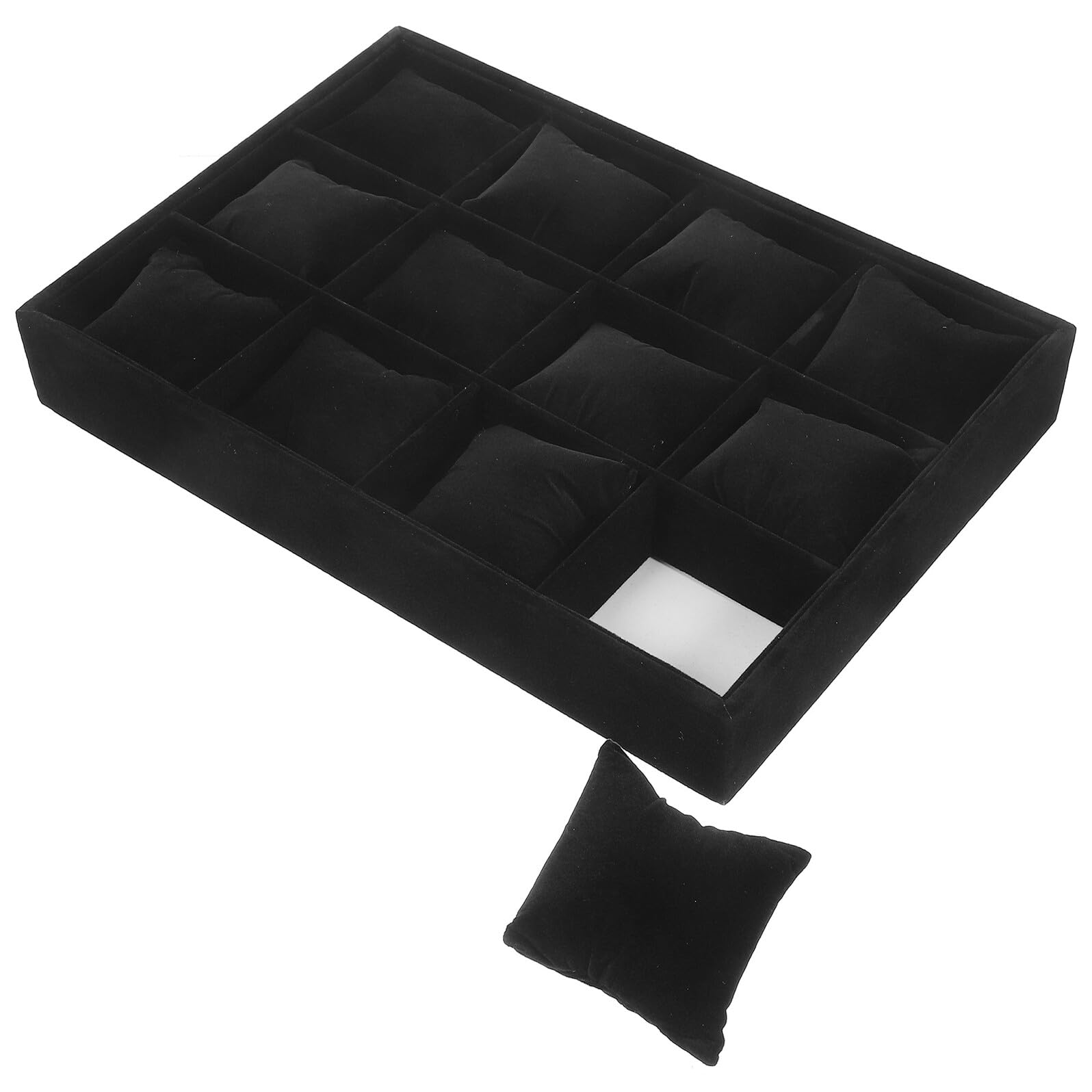 TOYANDONA Uhrenablage mit 12 Fächern aus Schwarzem Samt Armband Organizer mit Kleiner Kissen Multifunktionale Schmuck Präsentationsschale für Uhren und Armreifen