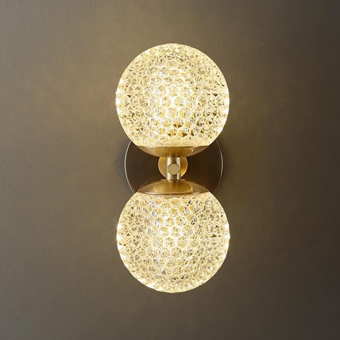KBUUKYYXouy Wall Lights for Bedroom Decoration Crystal Wall Sconces Lights Indoor Brass Wall Mounted Lamp 2-Light Farmhouse Fixture Ribbed Glass Black Gold for Bedroom Beds