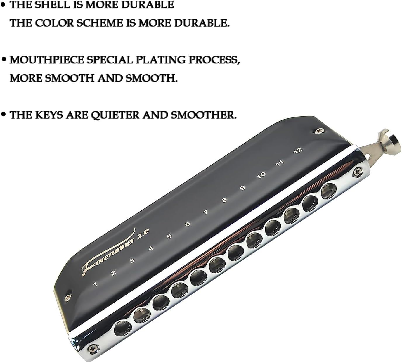 Chromatic Harmonica Forerunner 2.0,12 Hole 48 Tone Mouth Organ Harmonica without Valve,Transparent ABS Comb,for Player, Beginner,Adults (Forerunner 2.0 1248)