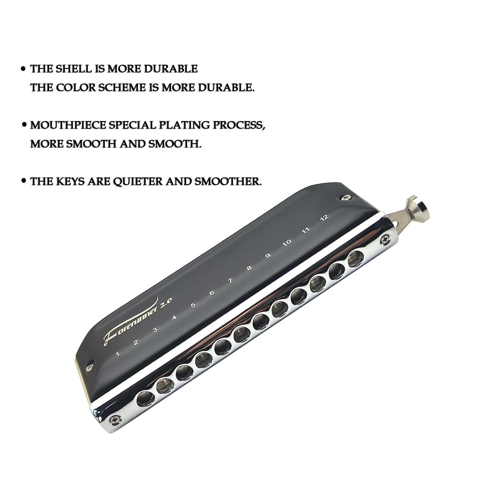 Forerunner 2.0 1248 Harmonica chromatique à 12 trous 48 tons sans valve, peigne en ABS transparent, pour joueurs, débutants et adultes (Forerunner 2.0 1248)