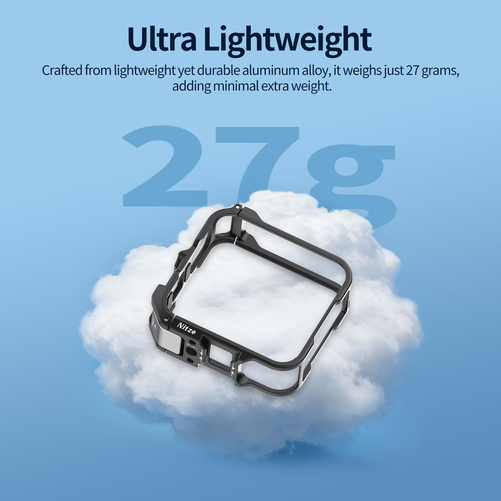 Nitze Cage pour Caméra GoPro Max 2, Cage de Protection en Alliage d'Aluminium avec Griffe Intégrée et Trou de Positionnement 1/4" pour Microphone et Lampe LED - T-GP04A