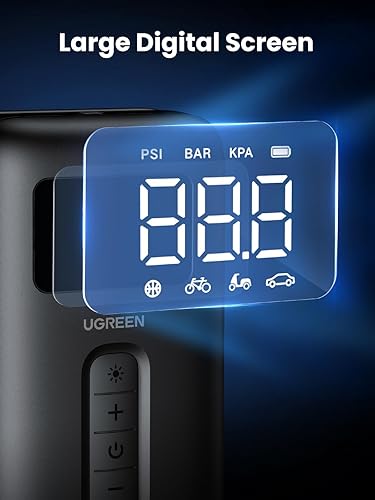 Miniatura 5 de UGREEN Inflador de neumáticos, compresor de aire portátil, bomba de aire de 150 PSI con batería de luz LED, bomba de neumáticos inalámbrica para