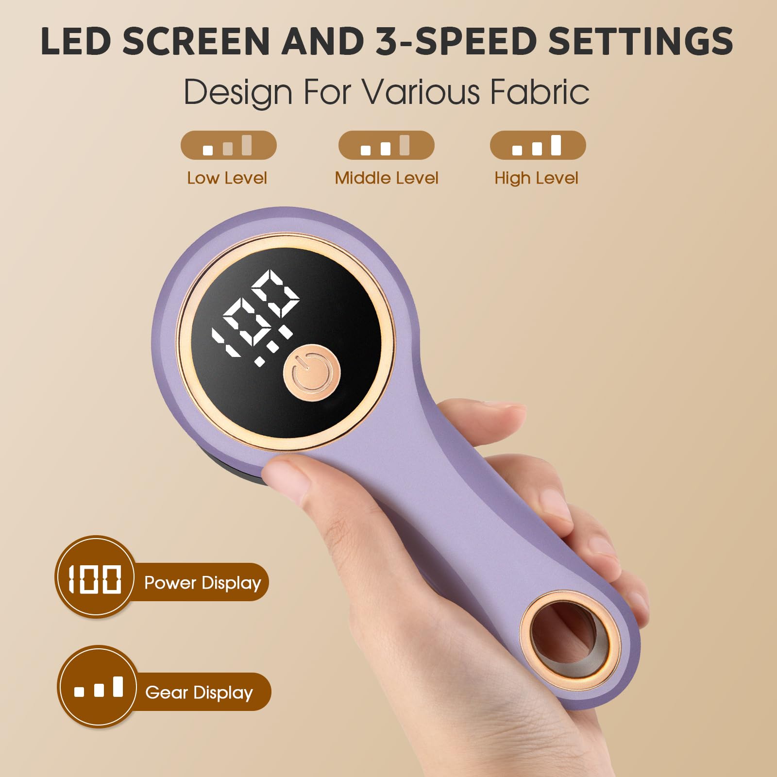 Afeitadora de tela recargable, removedor de pelusas eléctrico con pantalla digital, desfuzzer portátil de suéter con 3 velocidades, 6 cuchillas de hojas, afeitadora de pelusas para ropa, muebles,