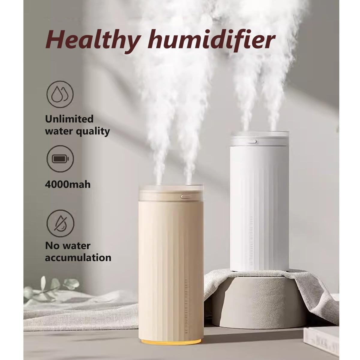 Mini humidificador de aire ultrasónico, difusor de aroma USB de 4000 mAh para dormitorio, oficina y plantas, función de doble niebla de 500 ml, funcionamiento portátil y silencioso