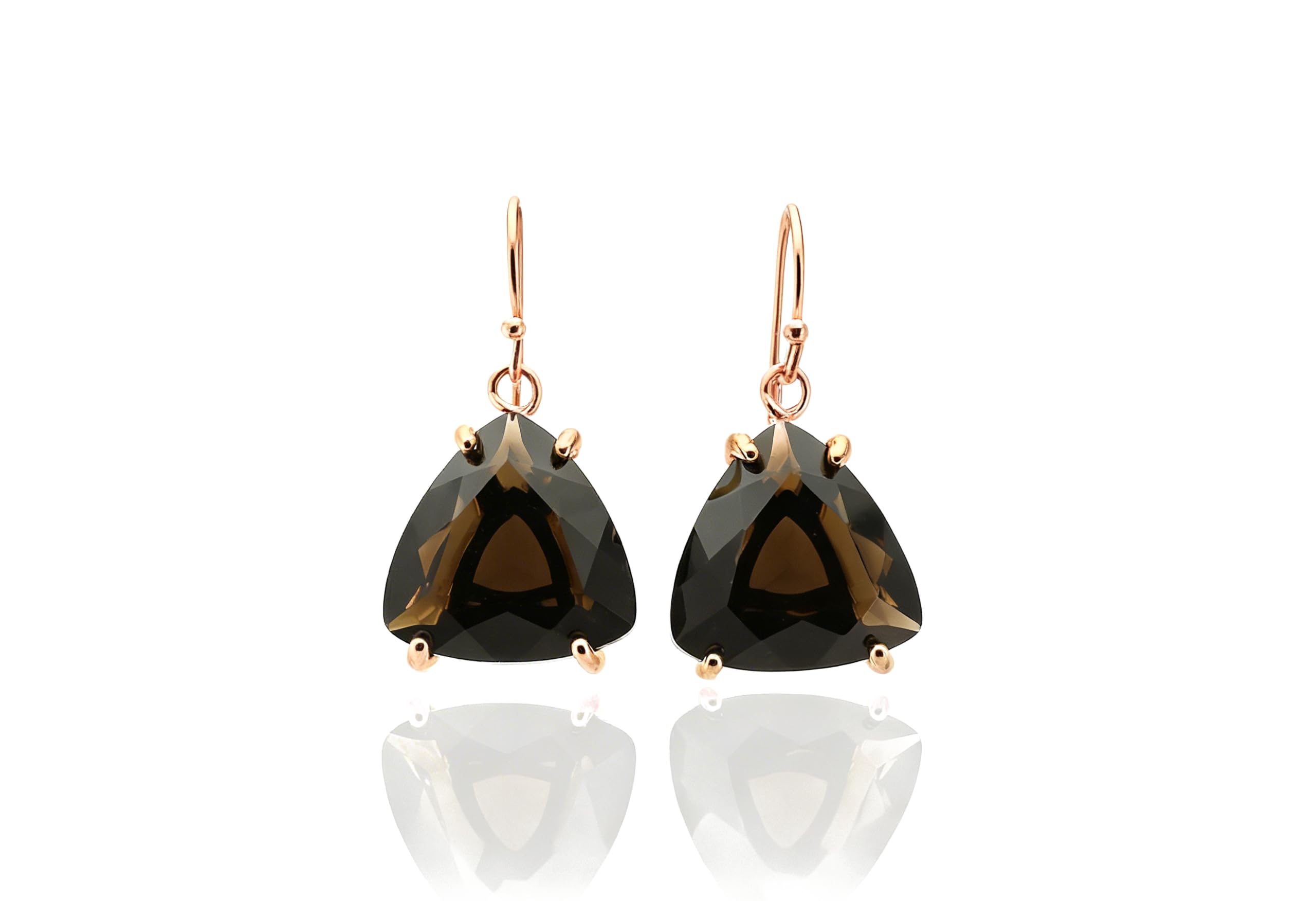 Pendientes Triangulares de Oro de Cuarzo Ahumado - Piedras Preciosas Trillón Pendientes Colgantes Semipreciosos para Mujer - Perfectos para Ocasiones de Noche - Regalo Precioso para Celebraciones