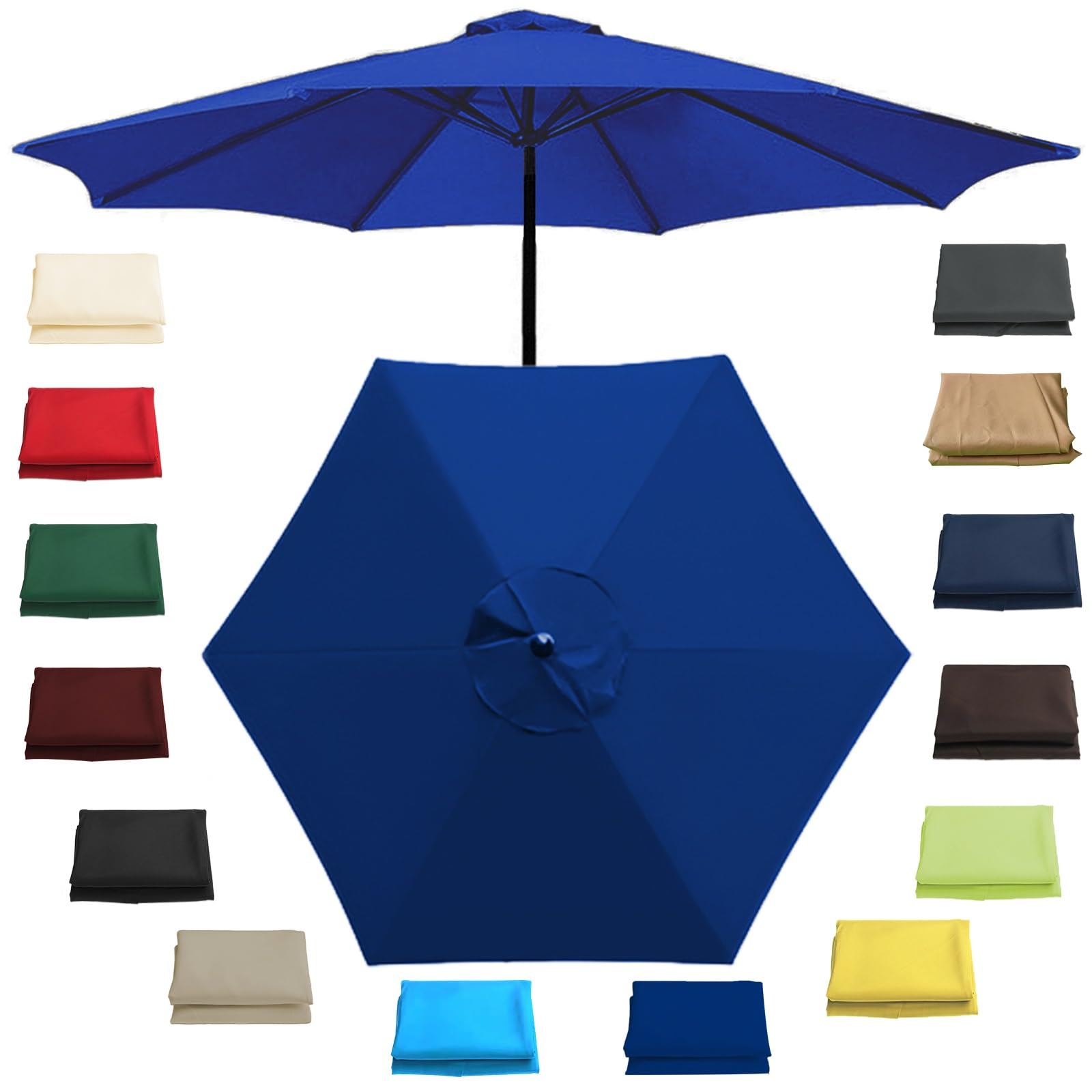 Replacement Parasol Umbrella Canopy/Cover/Cloth For 6 Ribs-200cm/6.5ft, 6 Ribs-270cm/8.8ft, 6 Ribs-300cm/9.8ft, 8 Ribs-270cm/8.8ft, 8 Ribs-300cm/9.8ft Parasol Replacement Canopy Cover(Color:Blue,S