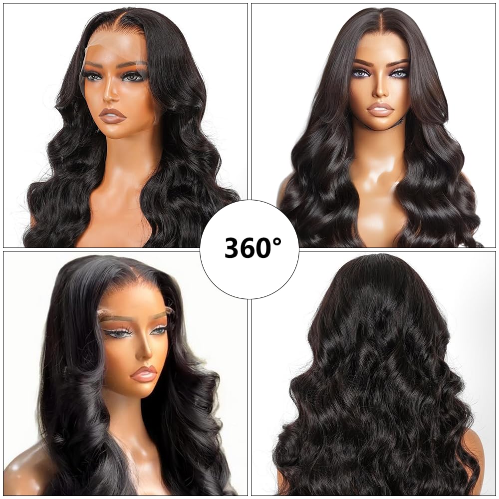 13x6 Body Wave Lace Front Wigs Human Hair Hd Transparent Body Wave Frontal Wig Pre Plucked with Baby Hair 200% Density Glueless Wigs Human Hair Natural Black for Women