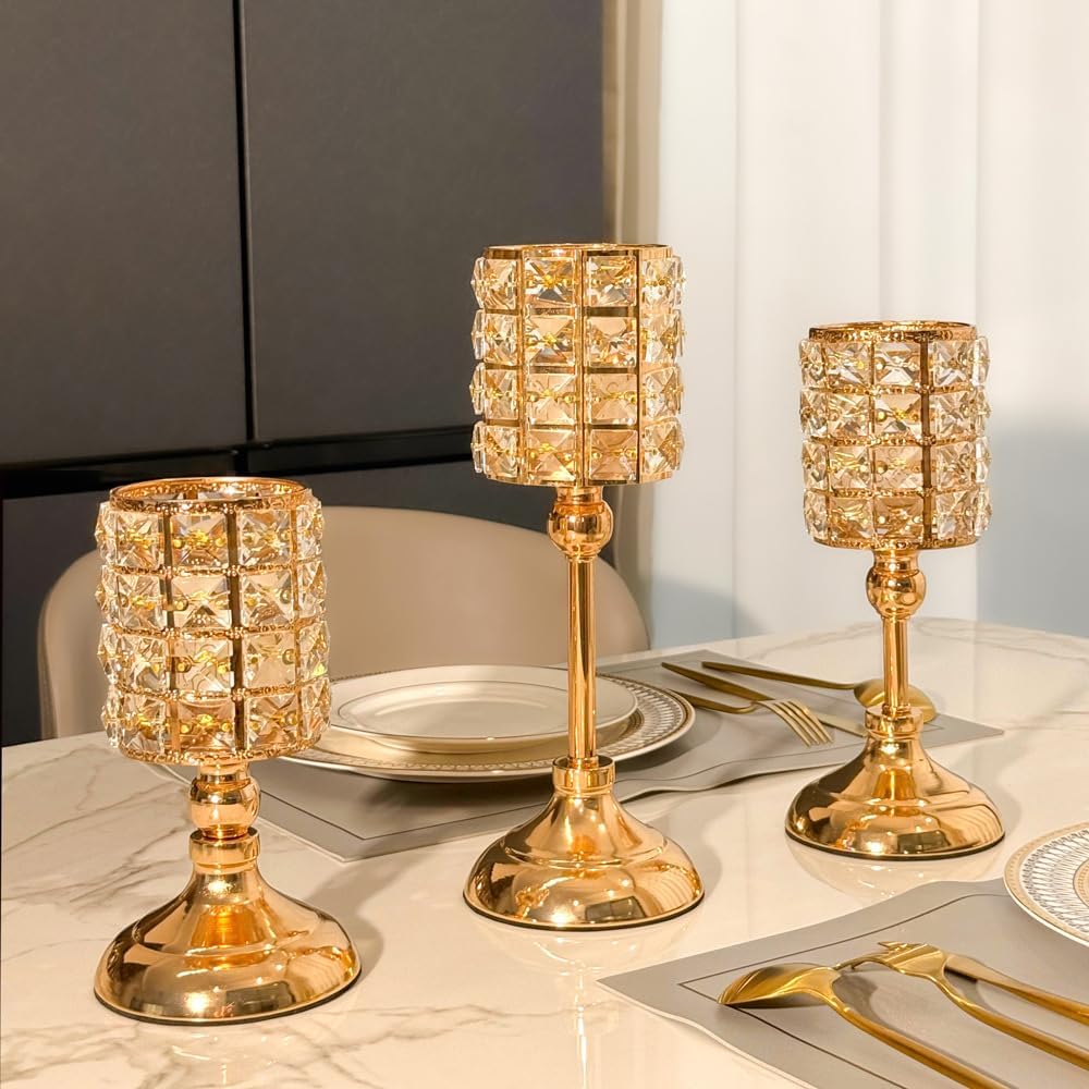 Luxury Hurricane Pillar Candle Holder - Glass Windproof Candle Holder with Metal Base for Thanksgiving Wedding Dining Room Home Decor Centerpiece