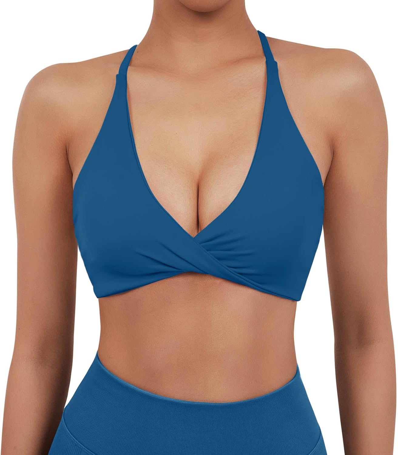 SUUKSESS Women 2 Piece Open Back Strappy Sports Bra Pack Twist V Neck Workout Crops - Image 4