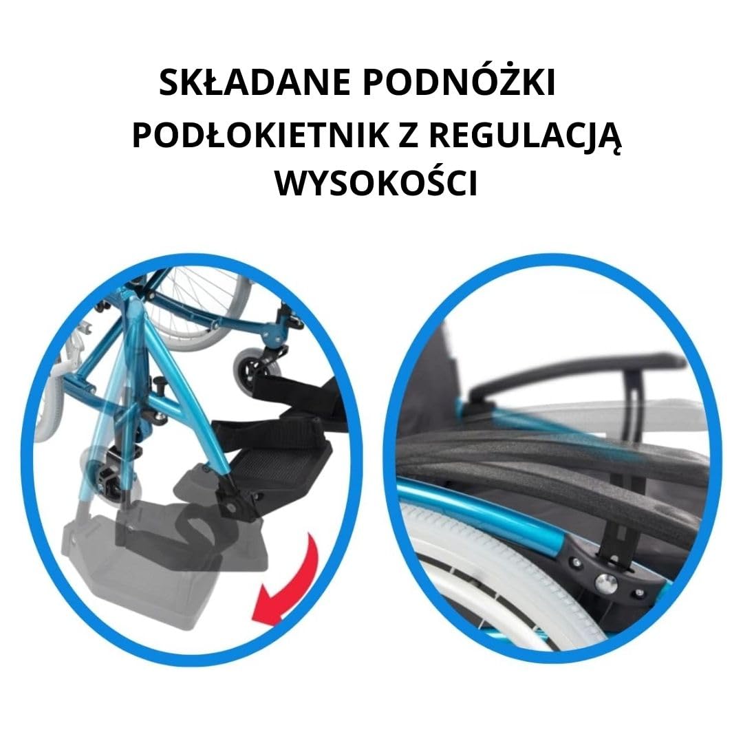Mobiclinic, Składany wózek inwalidzki, Kółka wysuwane jednym przyciskiem, Premium, Gruba poduszka, Aluminium, Dzielone oparcie, Pas bezpieczeństwa, Sportowa estetyka, Regulowana wysokość