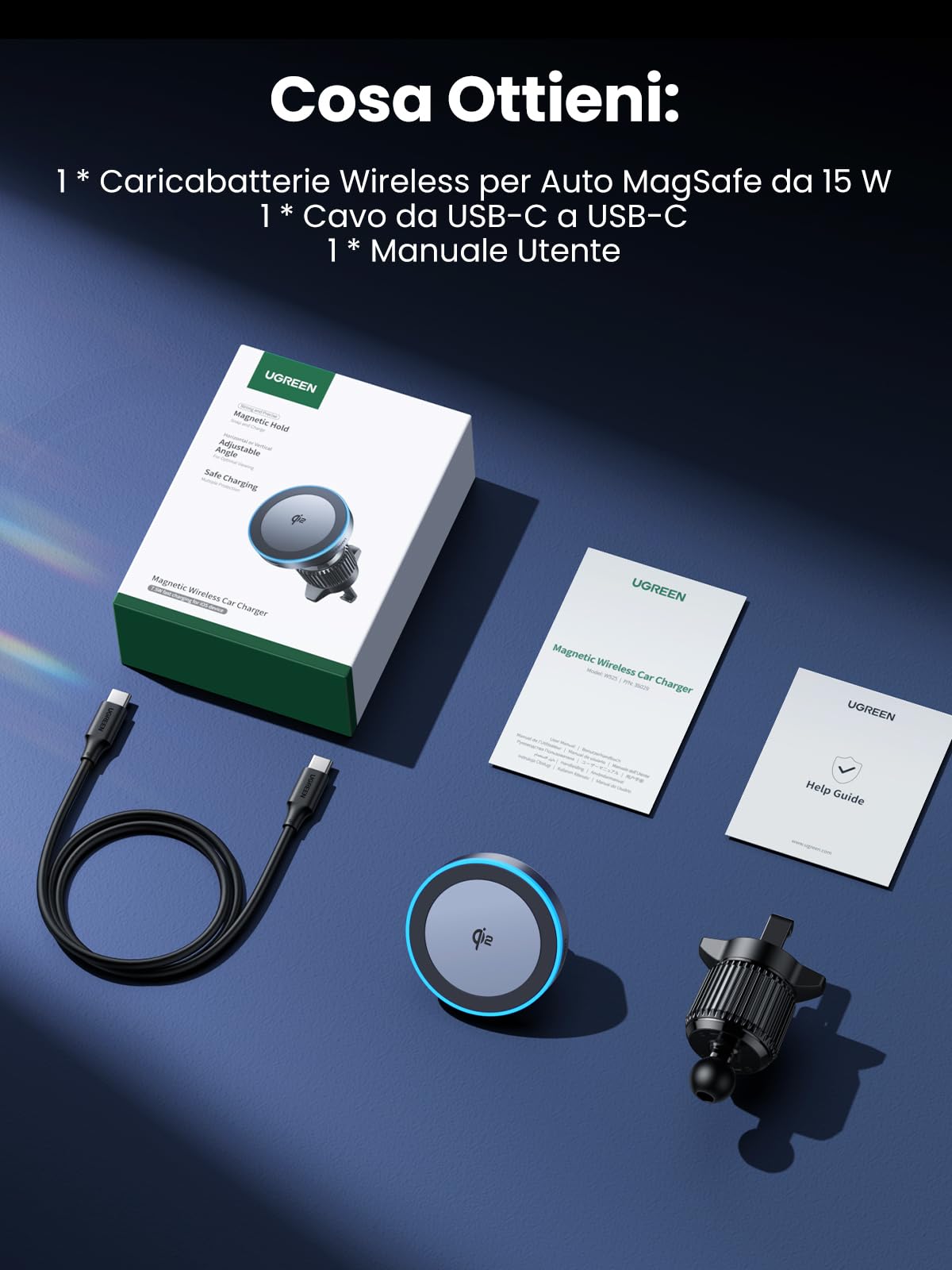 UGREEN Qi2 15W Caricatore Wireless Auto Magnetico, Porta Cellulare Magsafe d'Aria Bocchetta Compatibile con iPhone 17 Pro Max Air/16/15/14/13/12 Serie
