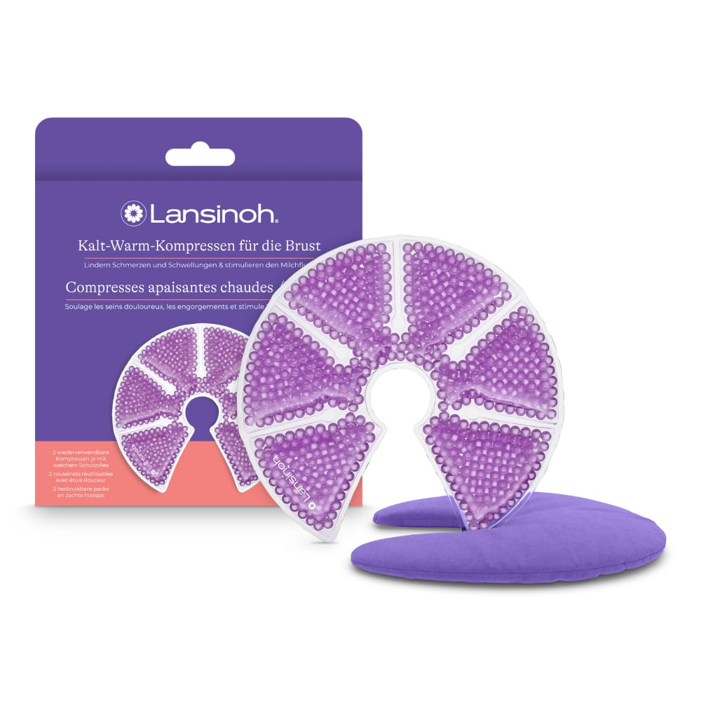Lansinoh - Compresses 3-en-1 chaud/froid allaitement - Réutilisables - Micro-ondes ou congélateur - Soulage engorgement, mastite & douleurs - Forme anatomique - Thérapie thermique maman