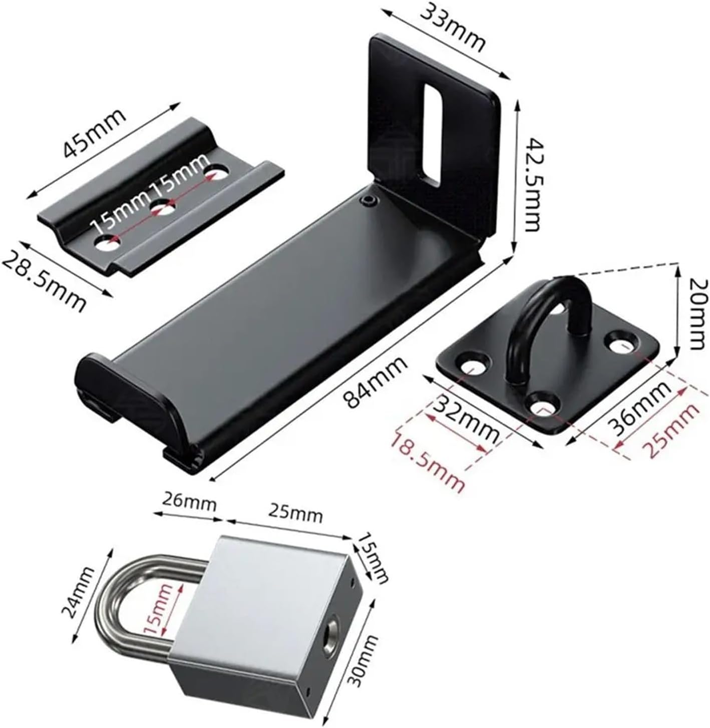 Stainless Steel Door Clasp Lock 90 Degree Right Angle Latch Burglar-Proof Anti-Theft Hasps Shed Gate(Silver Style 2)