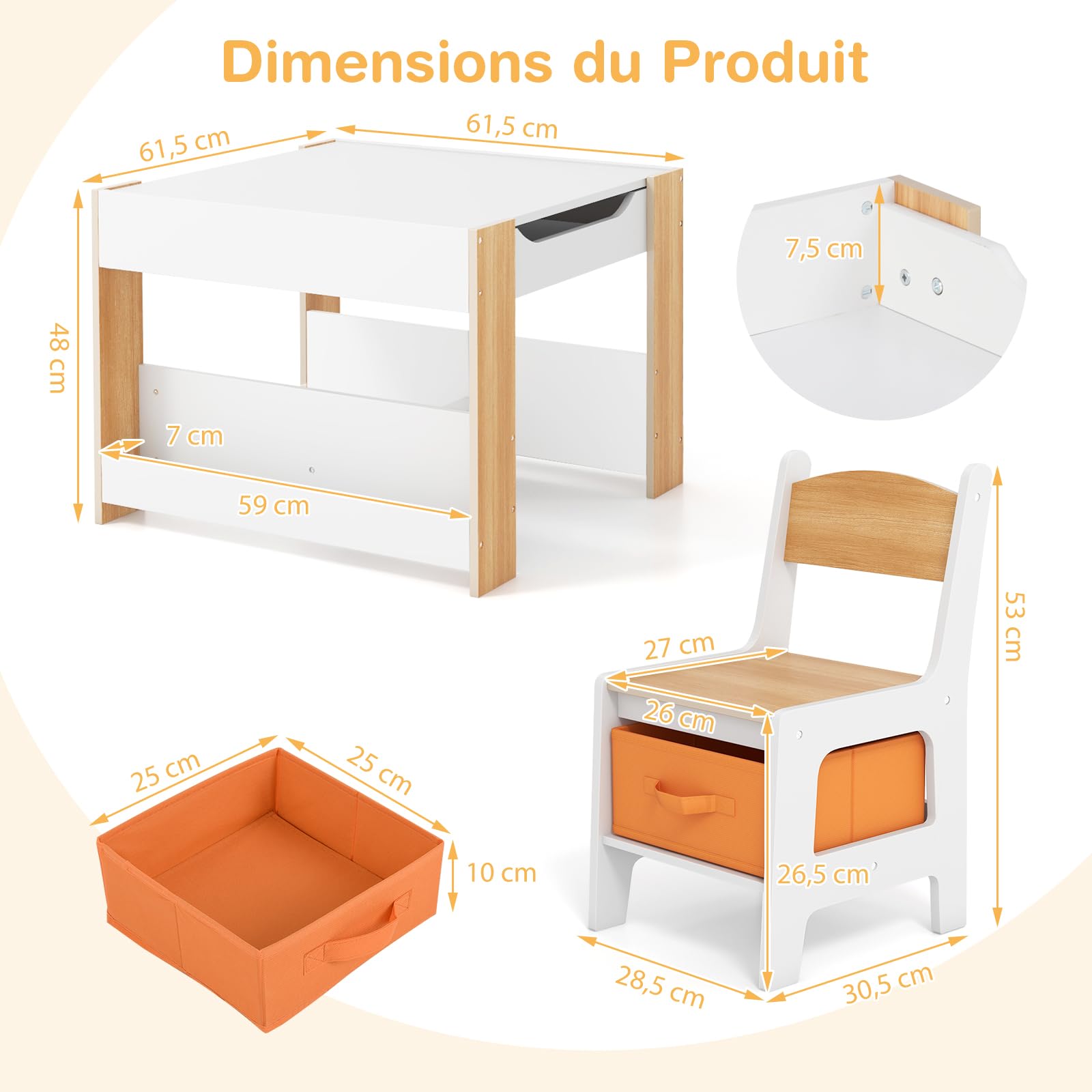 GOPLUS Table Enfant avec 2 Chaises, 4 en 1 Table de Dessin avec Plateau Réversible et Tableau Noir, Bureau Enfant avec Rangement Amovible, Étagères (Naturel)