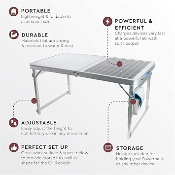 GOSUN Outdoor Furniture Solar Table - 60W Collapsible Folding Table | Off Grid Camping Kitchen Table for Outdoor Decor | Home Decor Temperate Glass Top Outdoor Patio Furniture with Solar Panel Charger