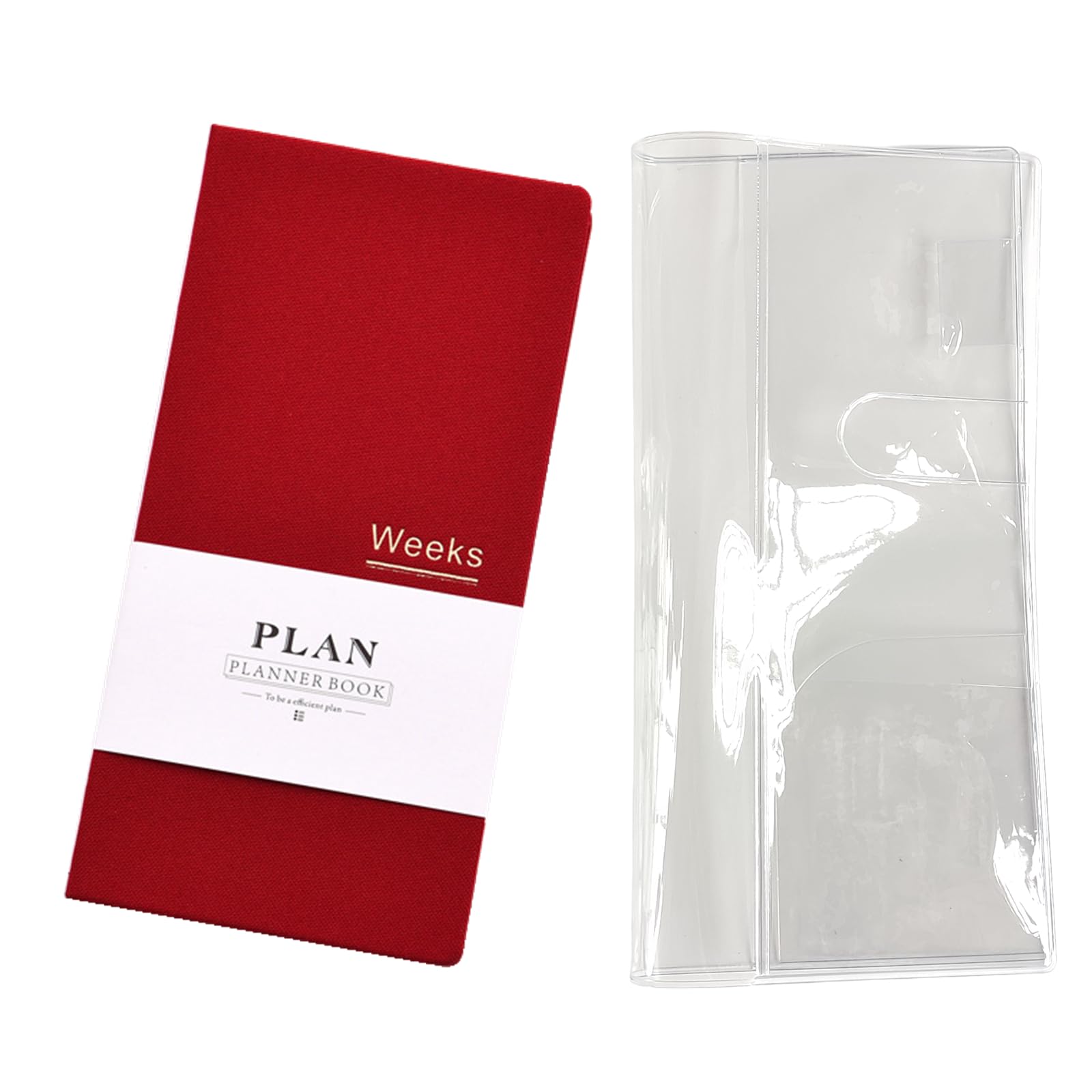 Undated Pocket Weekly Planner Schedule Organizer Agenda Year Month Week Plan A6 Notebooks (Red with clear cover) — image 1