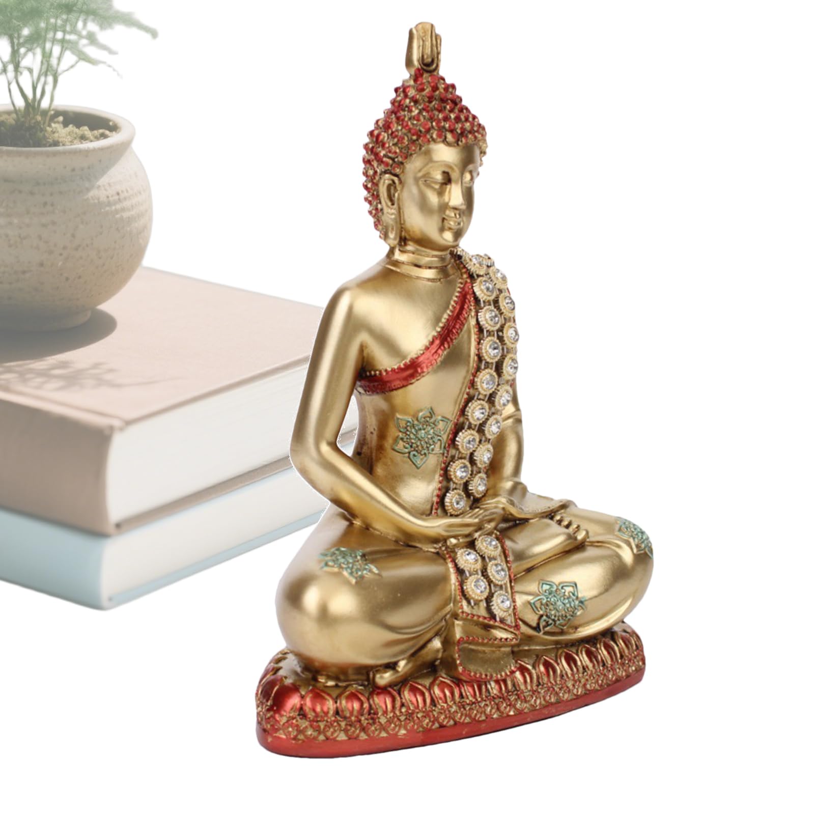 Statue de méditation compacte dorée, statuette de salon en résine