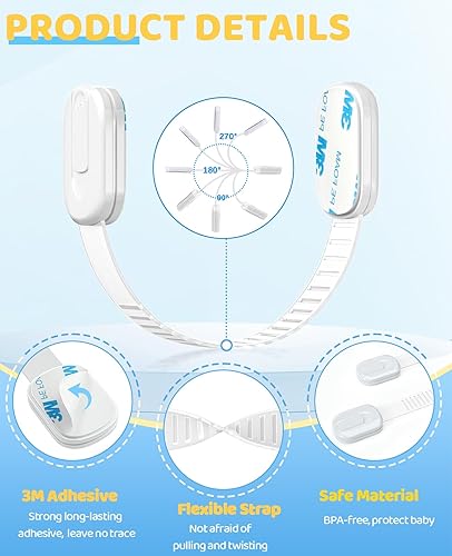 Miniatura 3 de Paquete de 10 cerraduras de gabinete a prueba de bebés, cerraduras de gabinete a prueba de niños con adhesivo 3M, fácil instalación con correas