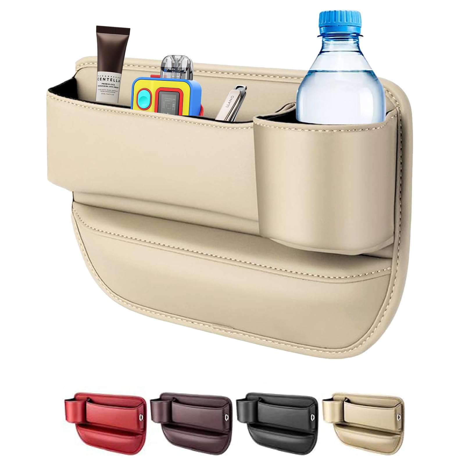 LINPING Car seat gap filler organizer,2024 Universal New Seat Gap Storage Box, Car Leather Cup Holder Gap Bag for Glasses Phones Keys and Cards (off