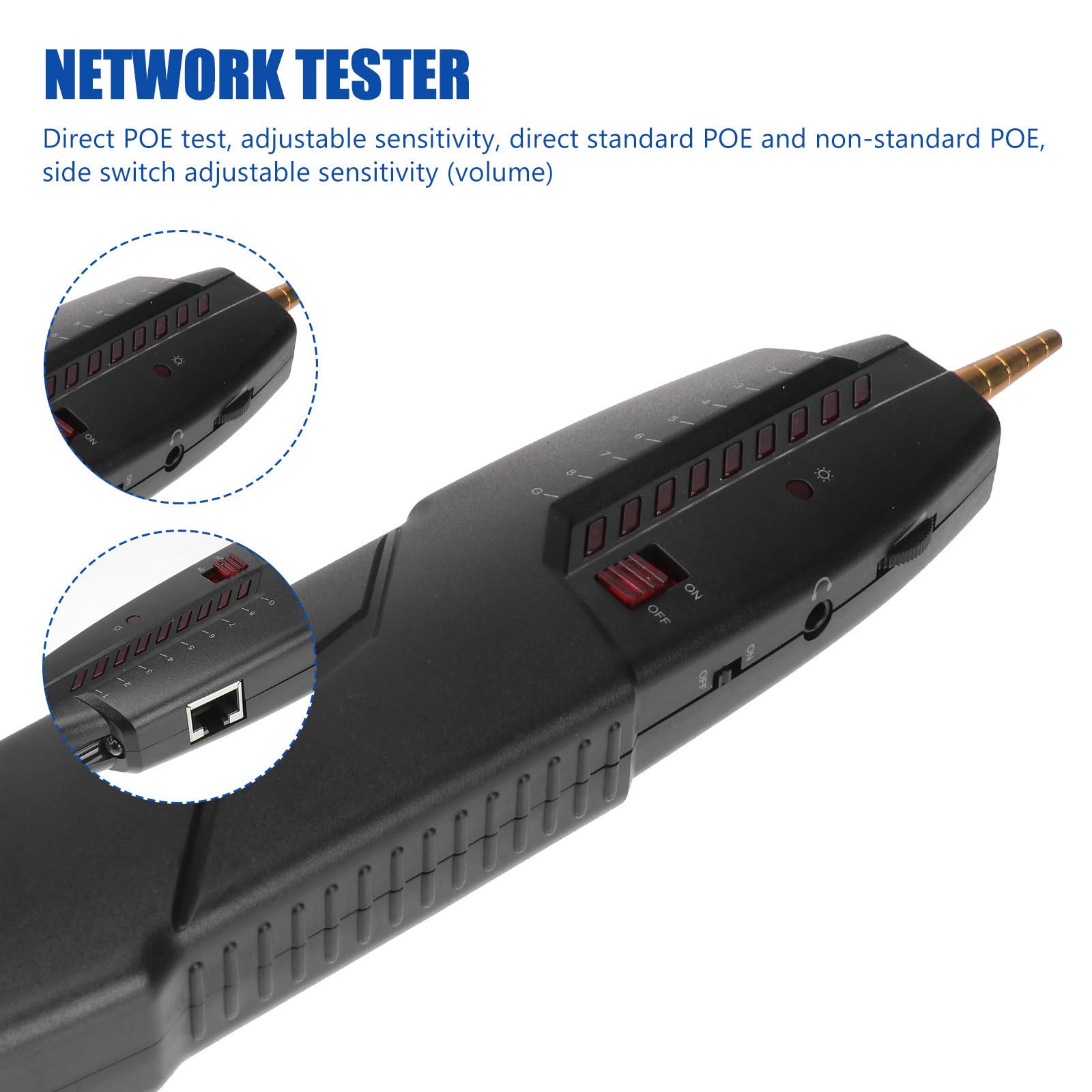 HOMSFOU Testeur en Noir Fonction Multifonction Réseau de Câbles Veille Automatique et Alignement de Niveau Plastique et Métal Suivi et Détection de Câbles Ethernet