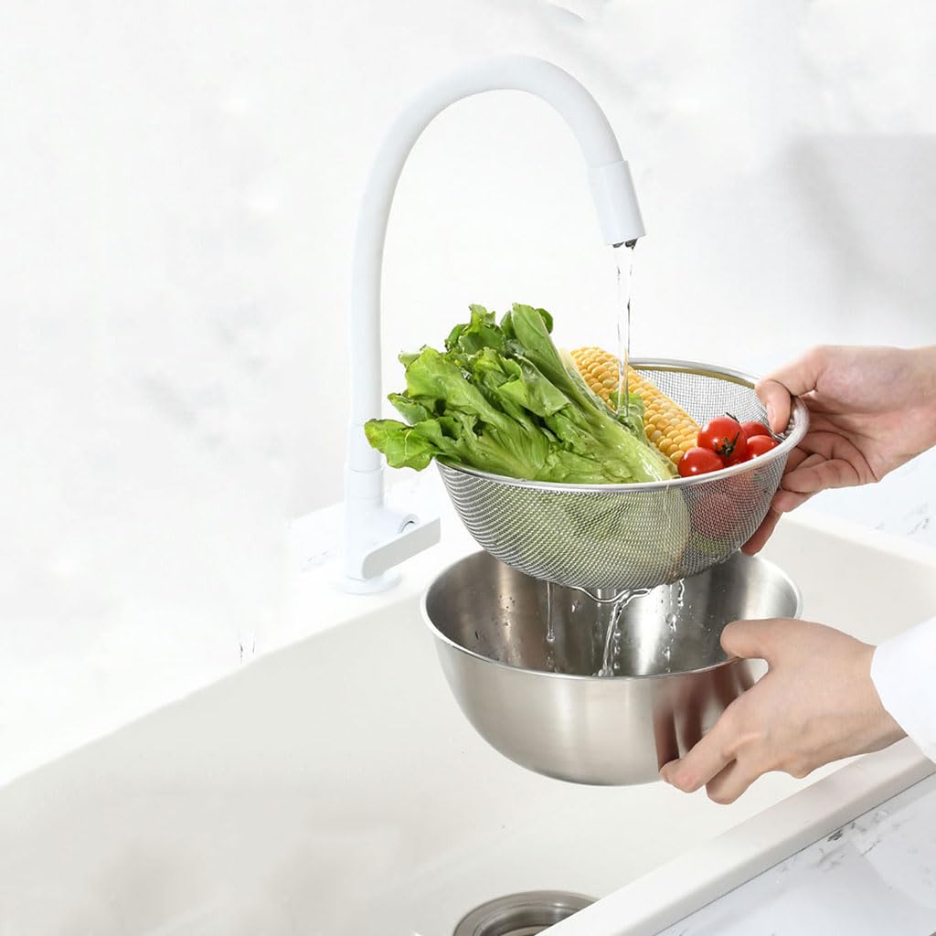Edelstahl Küchensieb, Nudelsieb Küchensieb mit Griffen, Metall Mikroperforiertes Abtropfsieb Seiher für Nudeln, Reis, Gemüse, Früchten, Spülmaschinenfest(Size:22CM,Color:Silber)