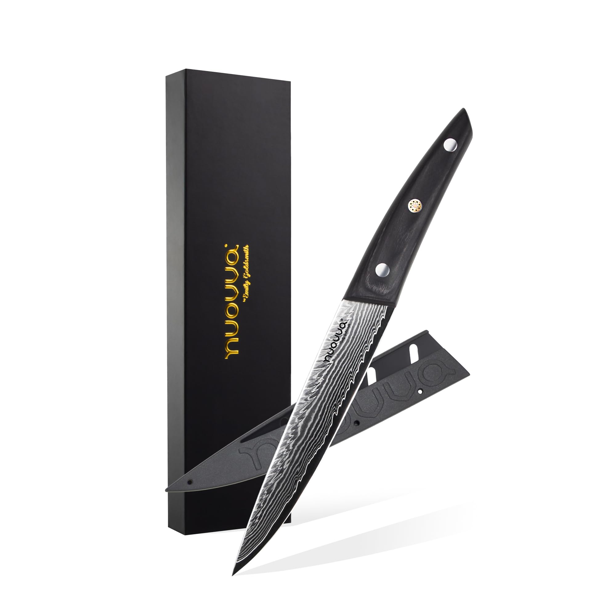 nuovva Professional Kitchen Utility Knife – 5 Inch 67 Layer Damascus Steel Paring Knives – Sharp Vegetable Knife with Hand Polished Rosewood Handle – Sheath & Gift Box Included