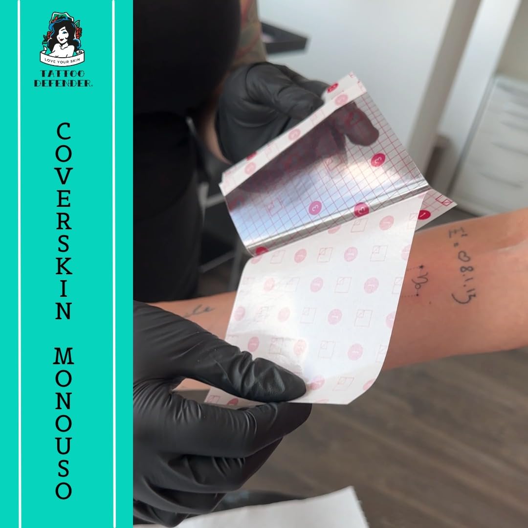 Tattoo Defender - CoverSkin Fogli - 4 Fogli Di Pellicola In Poliuretano - Pellicola Protettiva Per La Cura Dei Tatuaggi - Traspirante Ed Idrorepellente - Marchiato CE