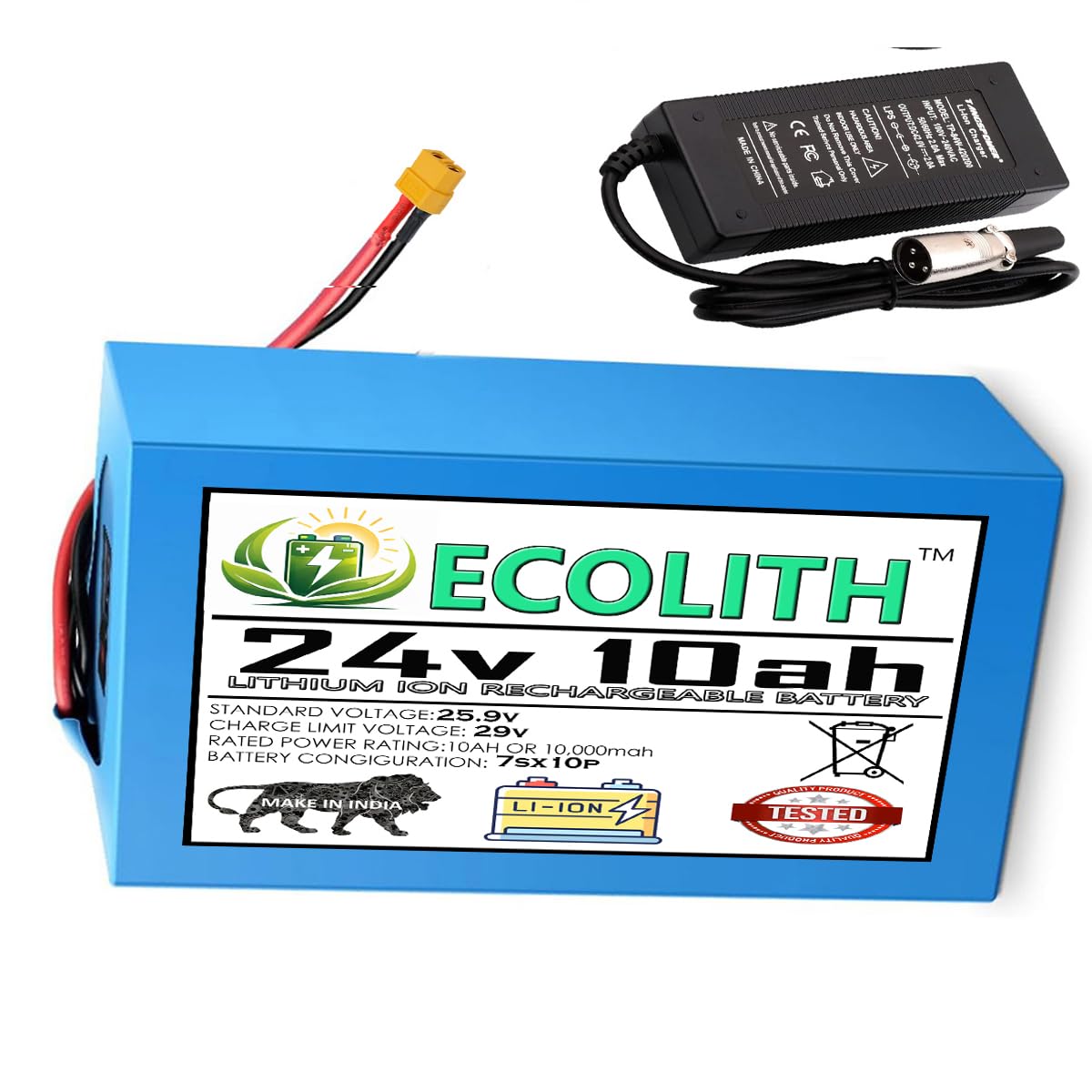 24v 10ah Rechargeable Lithium ion Battery with Charger 24v 10,000mah Battery & 3a Charger for Electric Cycles,tricycles,Small ups,Industrial Machines & Robots etc-image-20