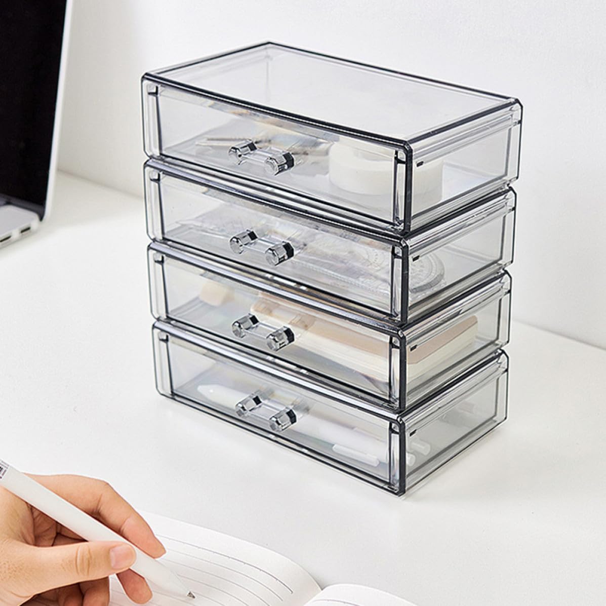 Caja de Almacenamiento de Maquillaje Transparente Organizador de Escritorio de Acrílico para Cosméticos Joyas y Accesorios de Belleza Diseño Apilable para Tocador Moderno