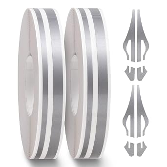 Spurtar Car Pinstripe Tape, Pinstriping Automotive Tape, Vinyl Thin Fine Line Decal, Motorcycle Boat, Racing Stripes DIY Stickers, 2 Rolls x 32Ft, Gray, 2 in 1 1/5 Stripe+ 1/10" Gap+ 1/10 Streak