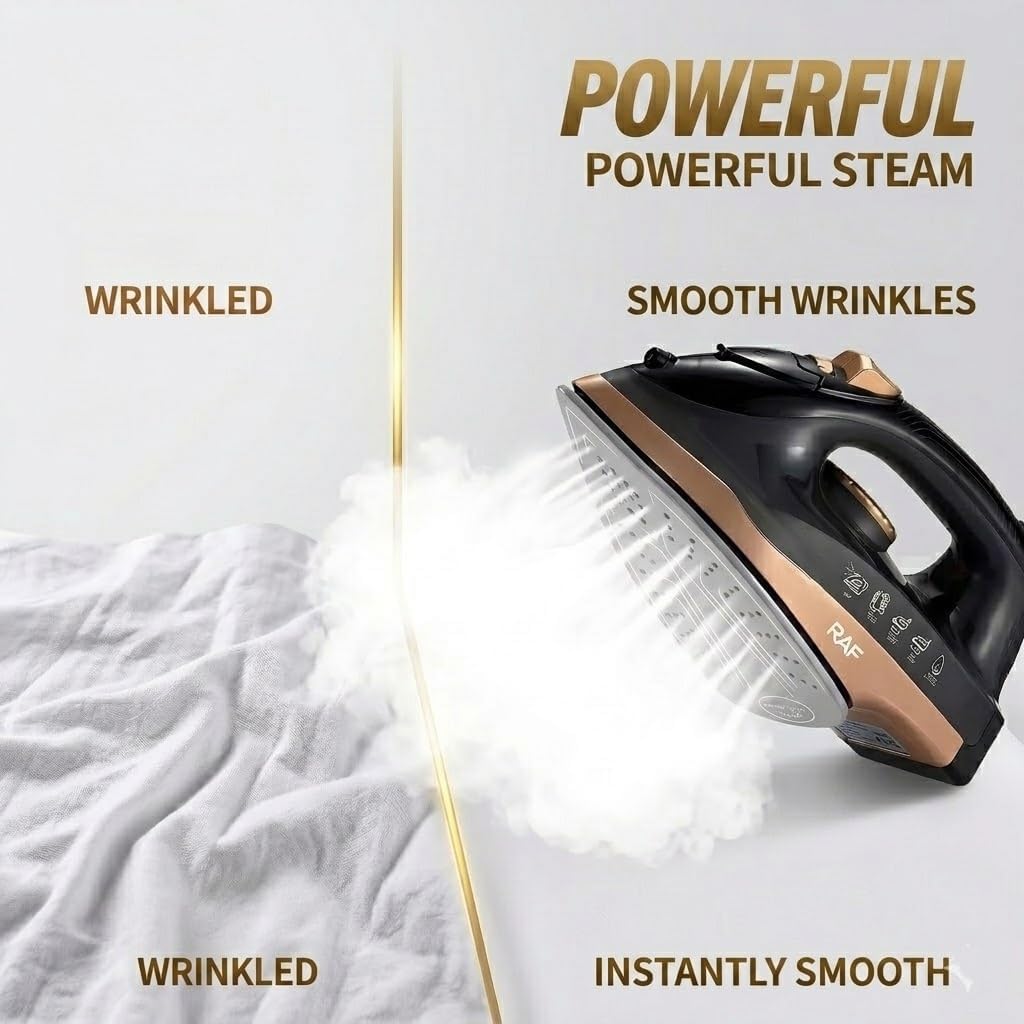 Steam Iron for Clothes, Anti-Drip Protection, Iron Steamer for Clothes, 1200 Watts, Auto-Off, Self-Cleaning, Wrinkle Remover for All Fabrics，Black&Gold