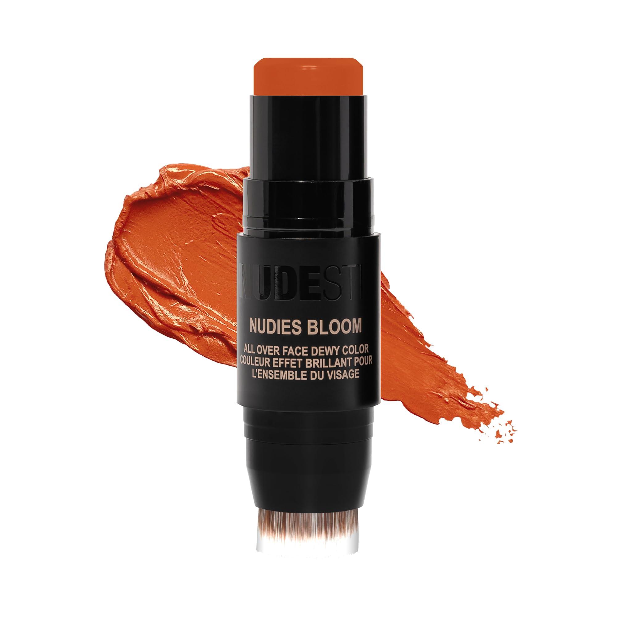 NudeStix Nudies Bloom Blush Stick w/Blending Brush, 3-in-1 Dewy Color for Cheeks, Eyes, Lips, Brightening Balm Makeup for Natural Healthy Glow, Glossy Finish, 0.25 oz (7g) (Rusty Rouge)